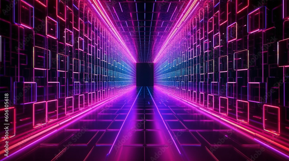 Aufkleber abstract neon lights into digital technology tunnel. futuristic technology abstract background with 