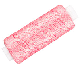 Spool with pink thread for sewing, supply for sewing, isolated object on white or transparent...