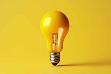 Light bulb on yellow background, creativity and curiosity concept, digital illustration. Generative AI