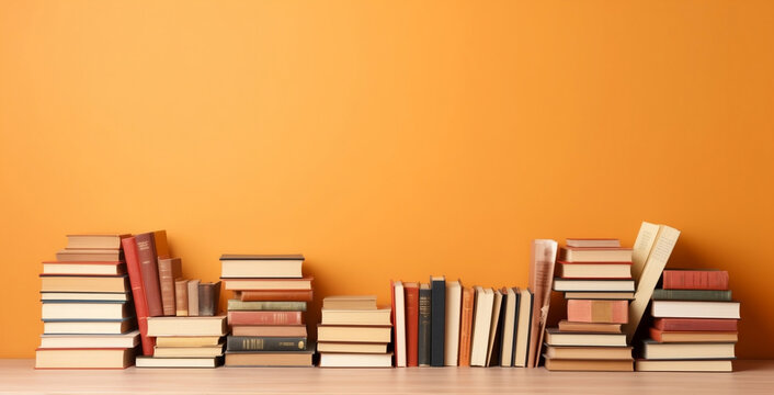 Back to School: A Colorful Array of Books on a Wooden Desk, generative AI