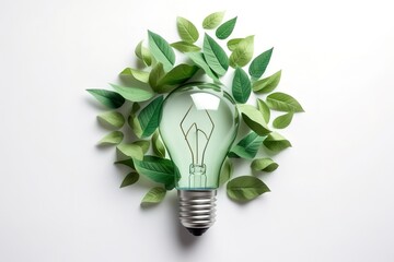 light bulb with green leaf