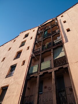 Rear facade of a building in the "Lavapi&eacute;s" neighborhood. Madrid Spain.