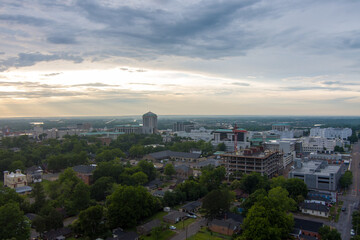 Aerial view of Montgomery, Alabama at sunset in May 2023