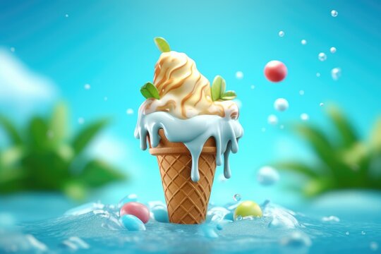 ice cream summer icon concept - Illustration created with generative ai
