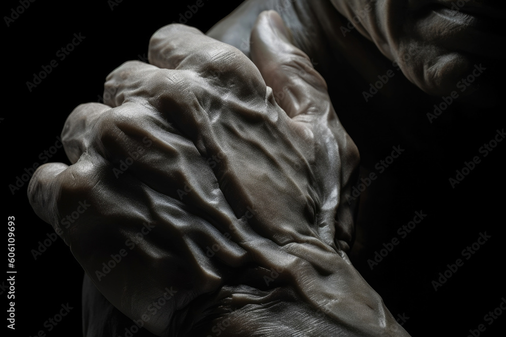 Poster unwavering determination the steadfast look of a determined chin and firm hands exemplifies the unyi