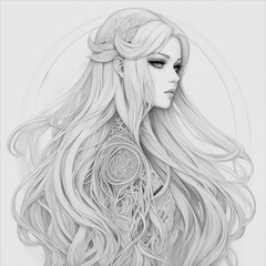 line art of a woman with long hair