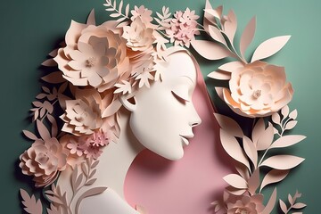 Paper art , Happy women's day 8 march with women of different frame of flower , women's day specials offer sale wording isolate , Generate Ai