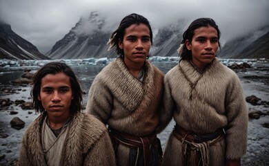 Inuit young men. Created with Generative AI technology.