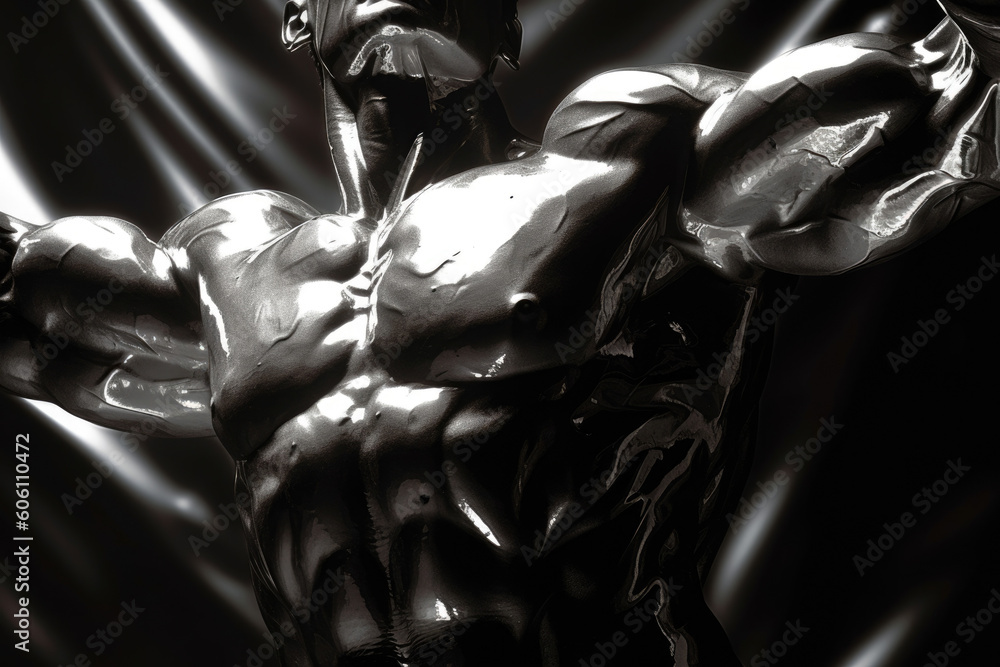 Poster armorclad deltoids cloaked in dazzling shadows dancing in the light.. ai generation. generative ai