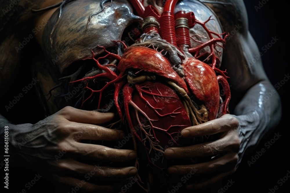 Poster an intrepid heart beating beneath a strong protective chest undaunted in the face of danger.. ai gen