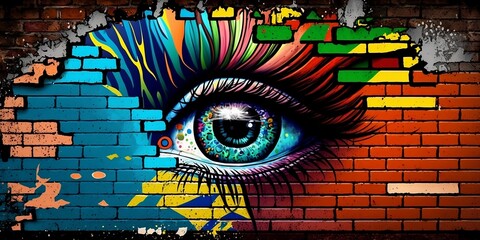 eye graffiti on brick wall