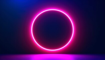 3d render, blue pink neon round frame, circle, ring shape, empty space, ultraviolet light, 80s retro style, fashion show stage, abstract background, generate ai