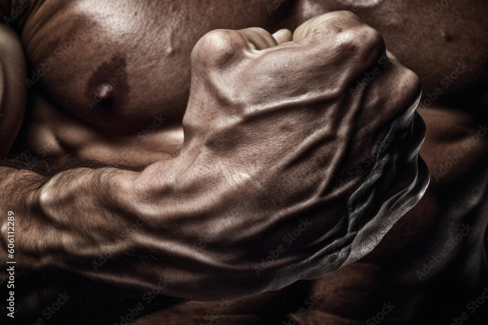 Poster sharp definition of muscle as a person is captured in a closeup showing the effects of a rigorous tr