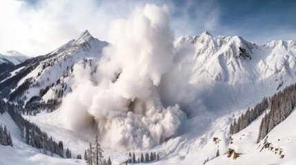 Close-up of a snowy avalanche in the mountains