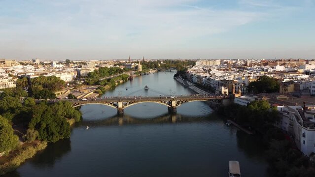 Aerial view of Sevilla and Guadalquivir, Spain 4k