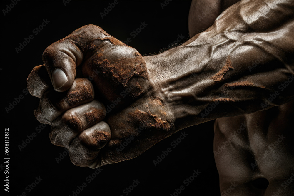 Poster toned arms with s like rivers of bronze a physique built for strength.. ai generation. generative ai