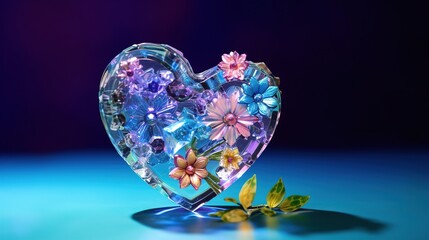 crystal heart on the background. 3d rendering. 3D illustration, Generative AI