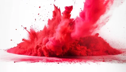 Fotobehang bright red holi paint color powder festival explosion isolated white background. © MstAsma