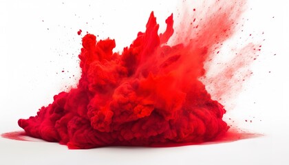 bright red holi paint color powder festival explosion isolated white background. - obrazy, fototapety, plakaty