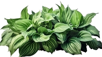 Green leaves hosta plant bush, lush foliage tropic garden plant isolated on white background - obrazy, fototapety, plakaty