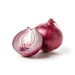 Red onion with cut in half isolated on white background 
