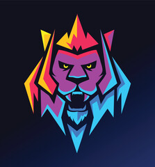 Fototapeta premium Abstract RGB colorful lion with armor on face. Can be used as a mascot logo for gamers and streamers and gaming teams. rainbow colors can be fit on any background and pfp. vector png file.
