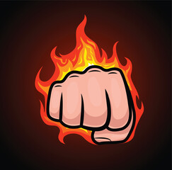 Blazing punch with a human fist showing power and strength. can be used as a logo for gamers or be printed on t shirts and as stickers. Fire around the hand gives a cool effect.
