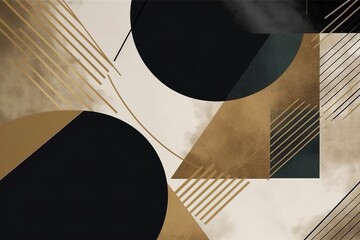 Golden abstract art geometric figures. Stylish modern wall art for wall decoration, wallpaper, murals, carpets, hanging pictures, generate ai