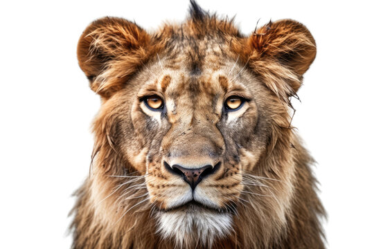 A close up of a lion's face with transparent background. Generative AI
