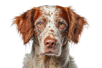 A brown and white dog with orange eyes on a transparent background. Generative AI