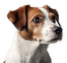 A sad brown and white dog on a transparent background. Generative AI