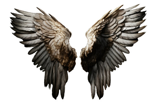 A large white wings on a black background, isolated and transparent. Generative AI