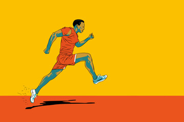 Fototapeta na wymiar Doodle inspired Long jumper sprinting down the track, cartoon sticker, sketch, vector, Illustration