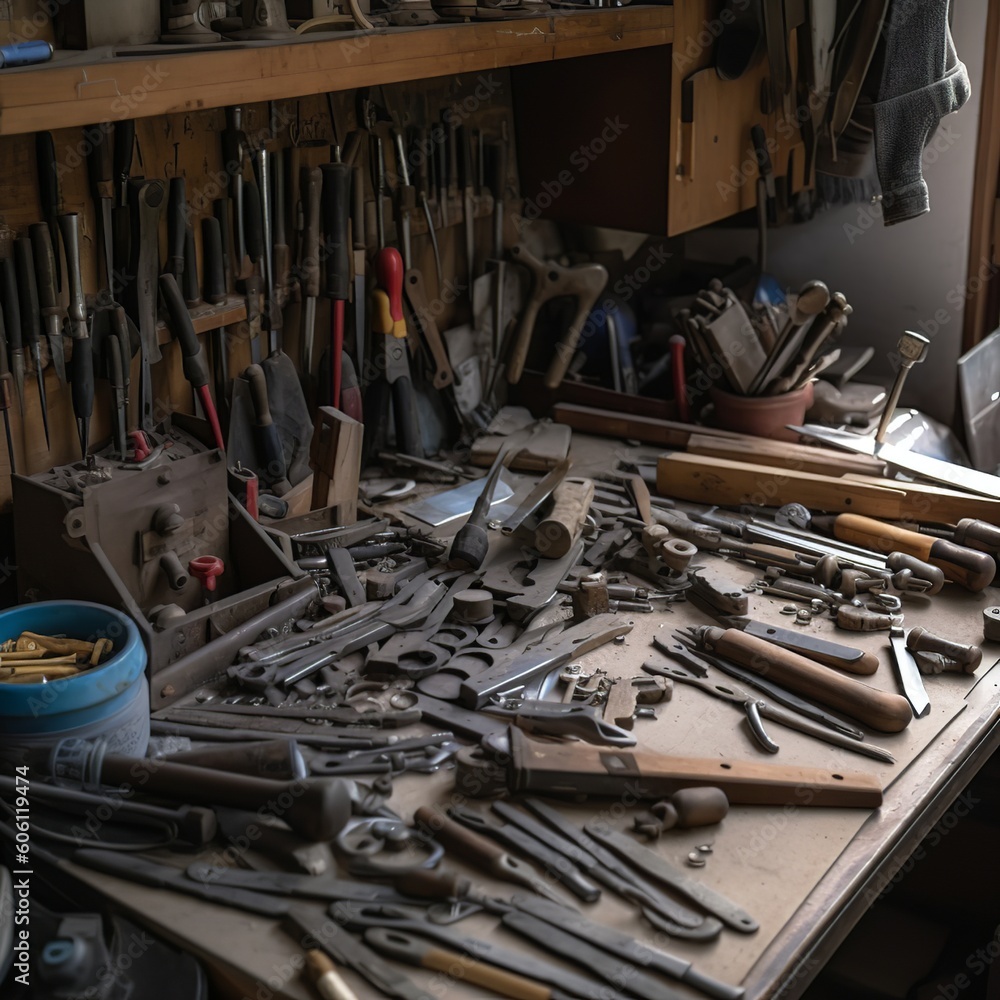 Wall mural diy tools in a workshop