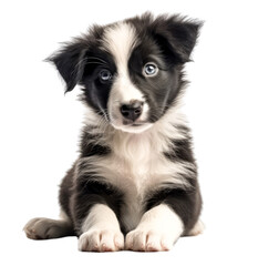 A black and white puppy with blue eyes on a transparent background. Generative AI