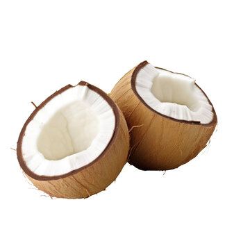 Illustration of juicy coconut isolated on transparent background. PNG clip-art image. Generated with AI.