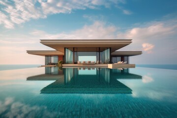 Infinite pool view - Modern Construction - Illustration created with generative ai