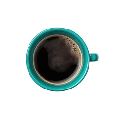 a Turquoise colored Coffee cup with black coffee,  top view, Beverage-themed, photorealistic illustrations in a PNG, cutout, and isolated. Generative ai
