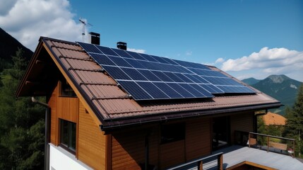 Fototapeta premium Alternative green energy, solar panels on the roof top of the house. Generative AI
