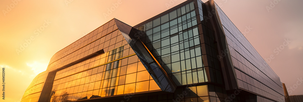 Poster a very tall building with a lot of windows. ai generative image