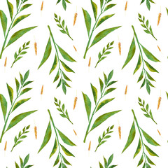 Fototapeta premium Watercolor illustration.Pattern with twigs with green leaves