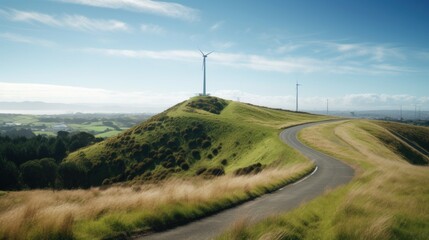 Fototapeta na wymiar Wind turbines on the hill. green alternative energy. Generative AI