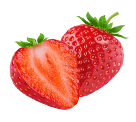 Strawberries isolated. Ripe strawberries, half a strawberry on a white background.