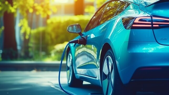 ev charging station for electric car in concept of green energy and eco power produced from sustainable source to supply to charger station in order to reduce co2 emission generative ai