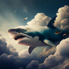 Tubarão entre as nuvens no céu - obrazy, fototapety, plakaty