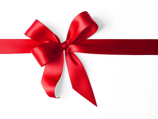 Red ribbon with bow isolated on white and transparent background, png - obrazy, fototapety, plakaty