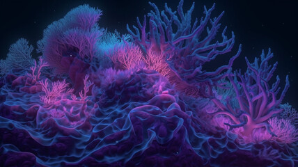 Fototapeta na wymiar Coral reefs background with neon glow