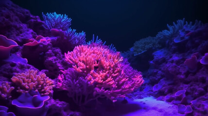 Naklejka na ściany i meble Coral reefs background with neon glow