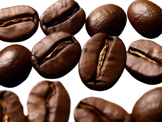 Coffee beans roasted caffeine espresso seeds isolated on transparent and white background, png