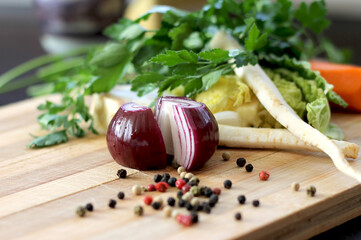vegetables on a cutting board